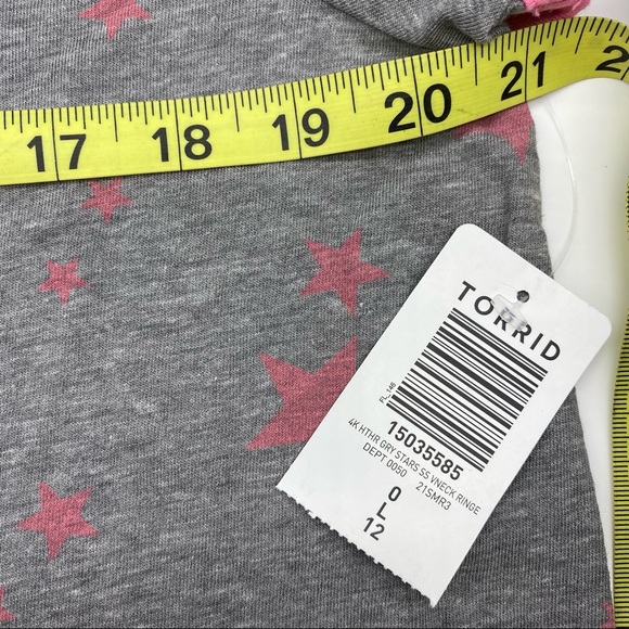 Torrid Women’s Pink Stars Grey V-Neck Ringer Tee - Picture 9 of 13